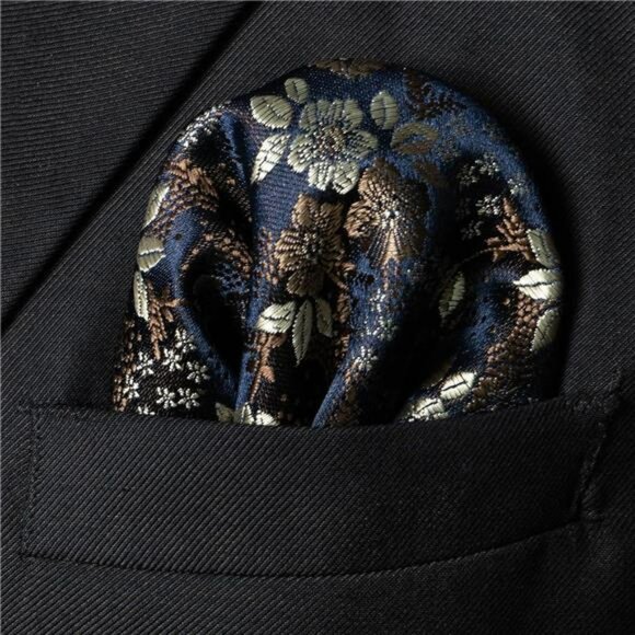 Floral Necktie Set Men Silk Tie Pocket Square Tie Clip Formal Wedding Suit - Picture 3 of 5